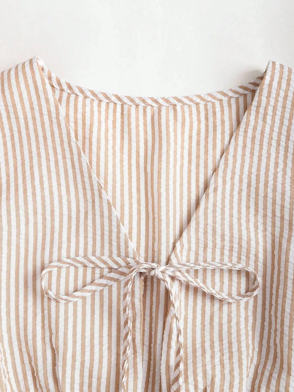 Striped New Two Piece Set Summer V Neck Lace Up Sleeveless Blouse High Waist Wide Leg Pants Sets  Casual Solid Women Sets