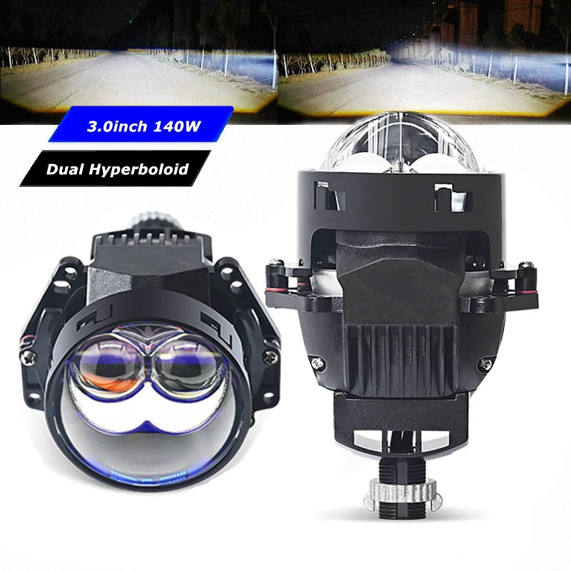 140W 3.0 Inch Dual Hyperboloid Bi LED Projector Lens 35000LM for Hella 3R H4 H7 9005/9006 Car Upgrade Accessories Retrofit