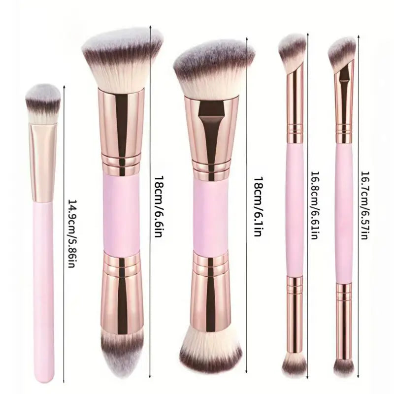 2PCS Dual-Ended Makeup Brush - Angled Contour & Flat Head Foundation Brush for Cream, Liquid Foundation, Seamless Blending