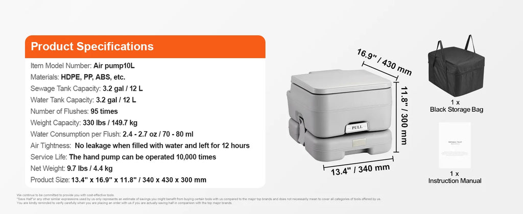 SucceBuy Portable Toilet for Camping Porta Potty Push-Button Pressurized Flush Commode Leak-proof and Odourless Portable Toilet