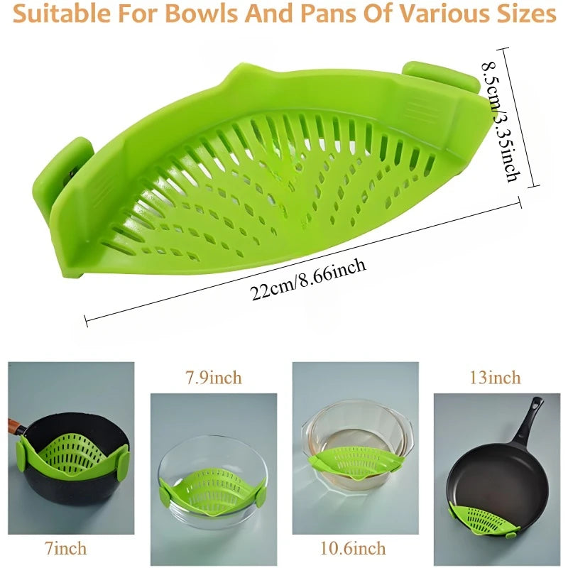 Pasta Fruit Vegetable Colander Silicone Clip-on Pan Pot Strainer Universal Heat Resistant Pasta Pot Strainer Kitchen Gadgets