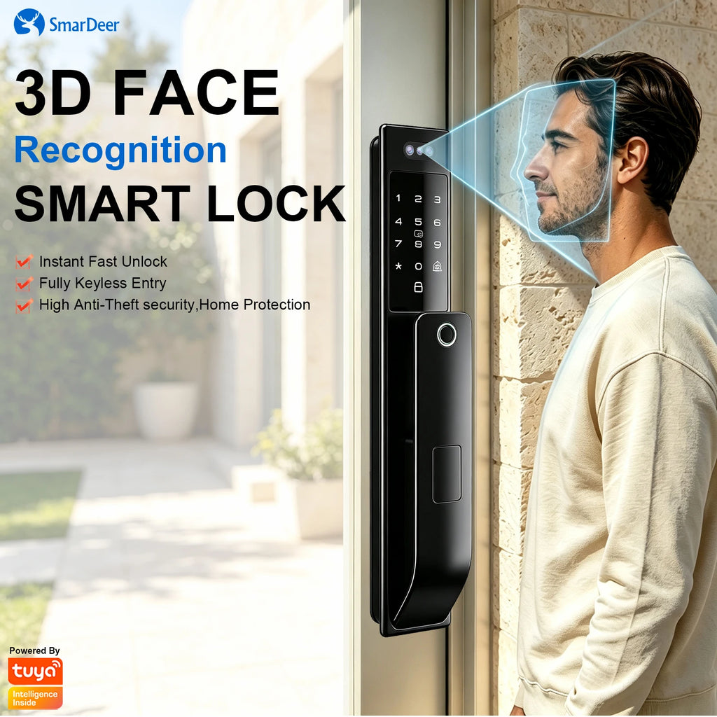 3D Face & Palm Vein Smart Door Lock, IP66 Waterproof Dual Biometric Lock, Fits Euro 6068/6085/5572 & Israel 6590 Lock Bodies