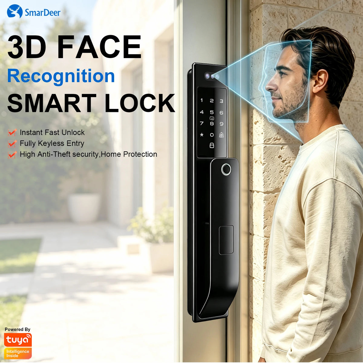 3D Face & Palm Vein Smart Door Lock, IP66 Waterproof Dual Biometric Lock, Fits Euro 6068/6085/5572 & Israel 6590 Lock Bodies