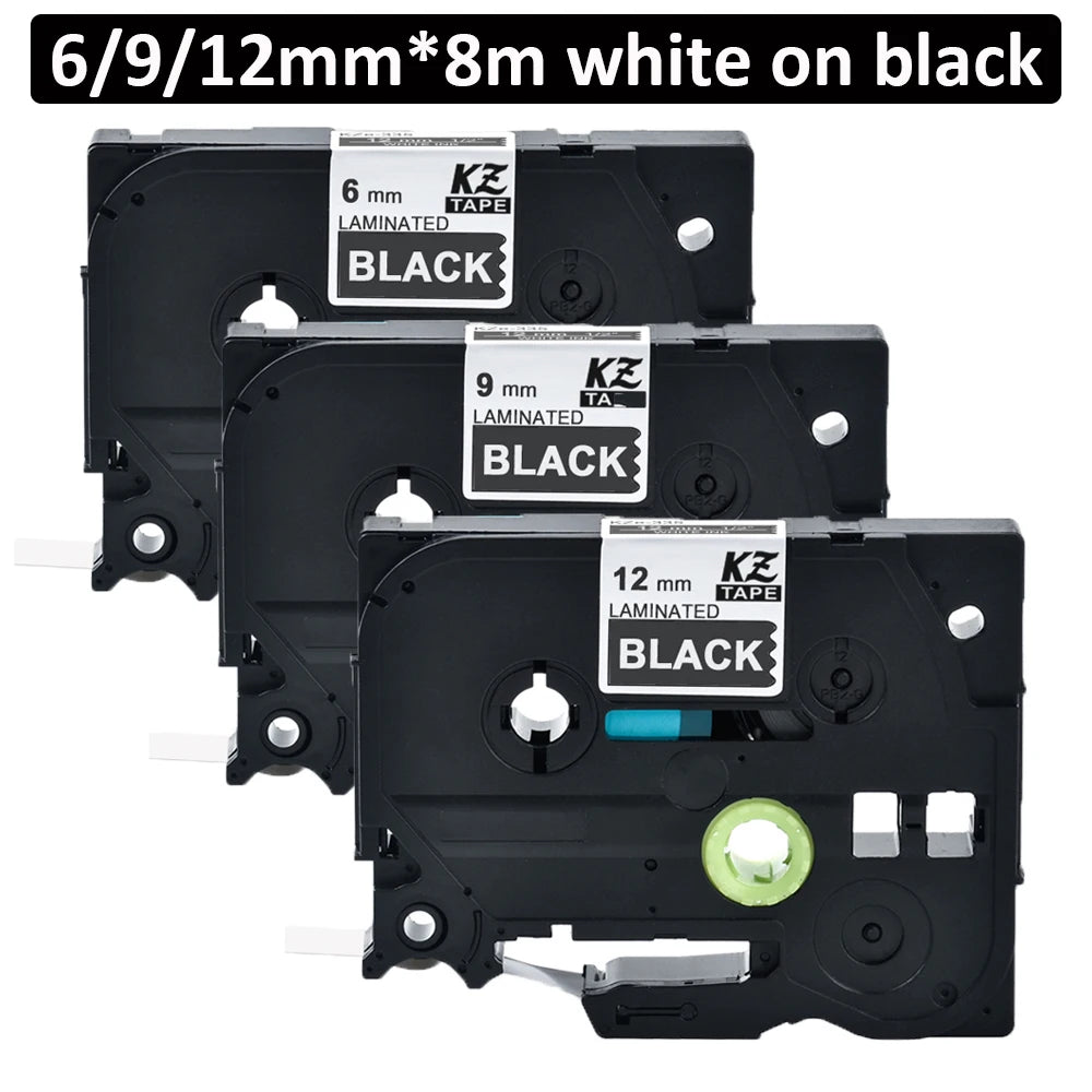 1Pcs 335 Compatible Brother 325 315 tze 335 tze 325 white on black 9/12mm Label Tape for Brother p touch PTH110 PTD210 Label Mak