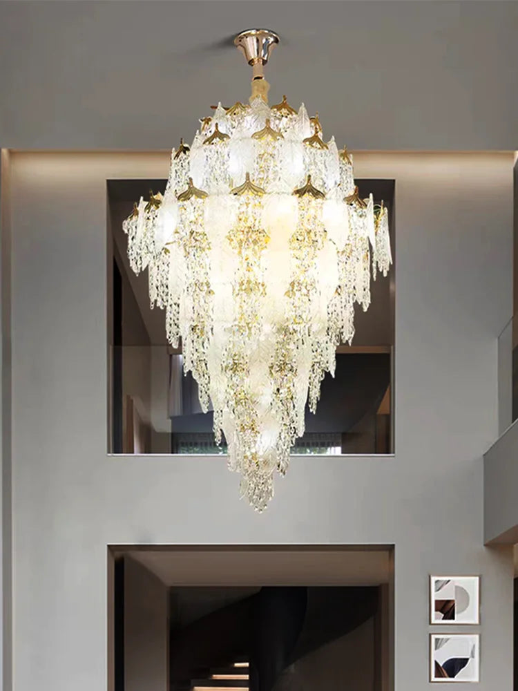 Luxury Porcelain Glass Leaves Chandelier Modern Crystal Hanging Lamps Home Decor Lighting Lustre Villa Living Room Pendant Light