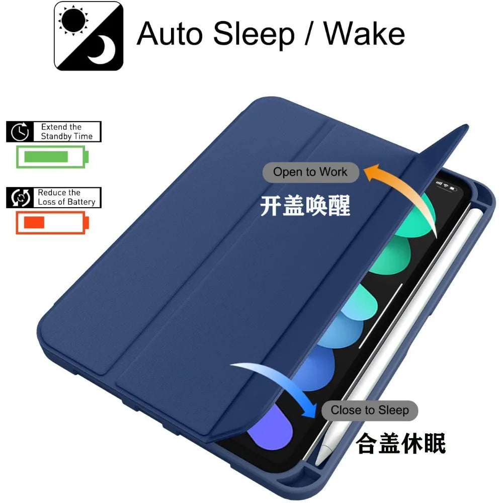 Smart Case For iPad Mini 7 2024 A17 pro 8.3"Mini 6 2021 8.4 A2567 6th Generation Pencil Holder Case iPad Mini 7th 6th Generation