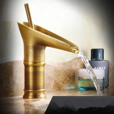 Bathroom Faucet Single Lever Waterfall Basin Faucet Brass Antique Hot and Cold bathroom Sink Mixer Wine Glass Style Taps