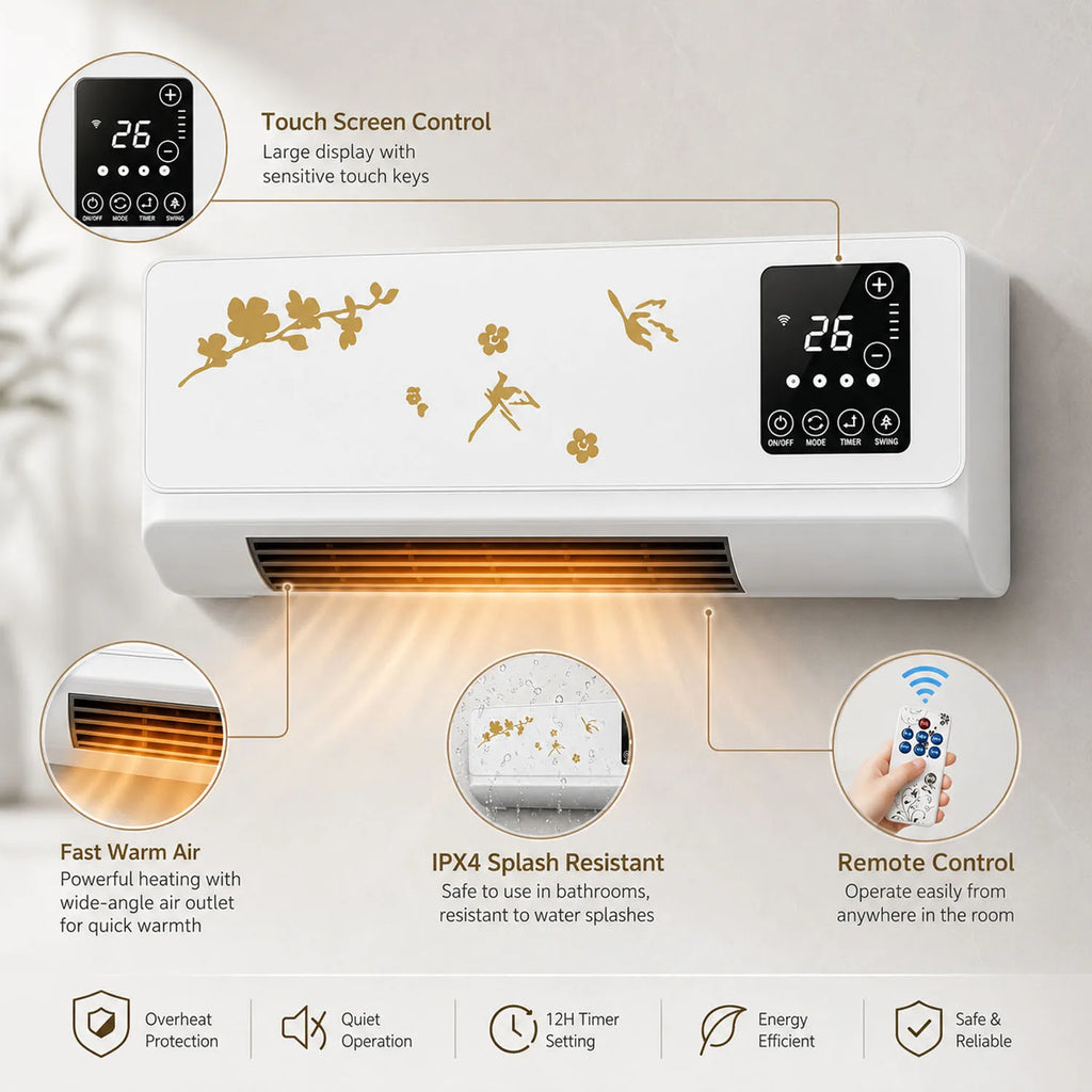 2 in 1 Portable Air Conditioner Heater Wall Mounted Ductless Cooling Heating Fan No Outdoor Unit Mini AC for Home Room RV