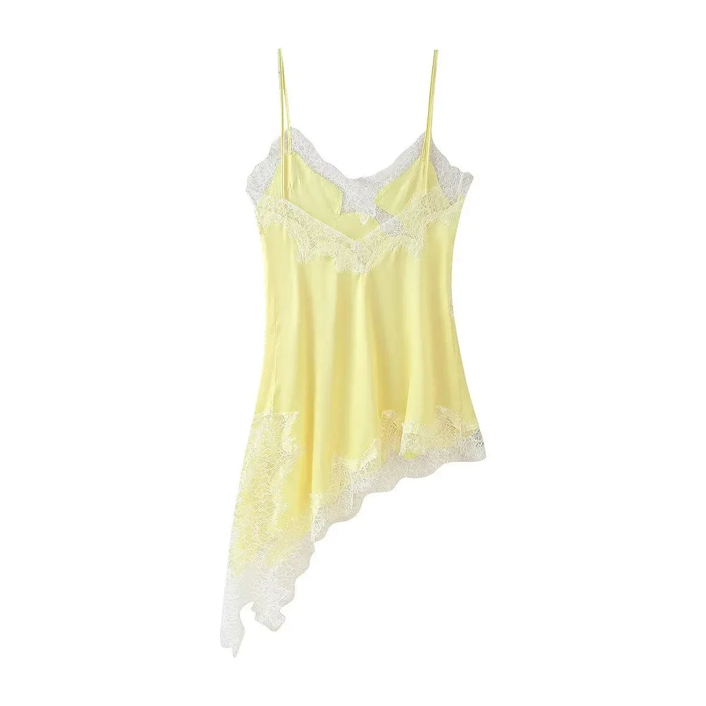 HH Female Summer Fashion Lace Splicing Dresses Solid Sleeveless Asymmetry Backless Slim Women's Sexy Party Sling Mini Dress