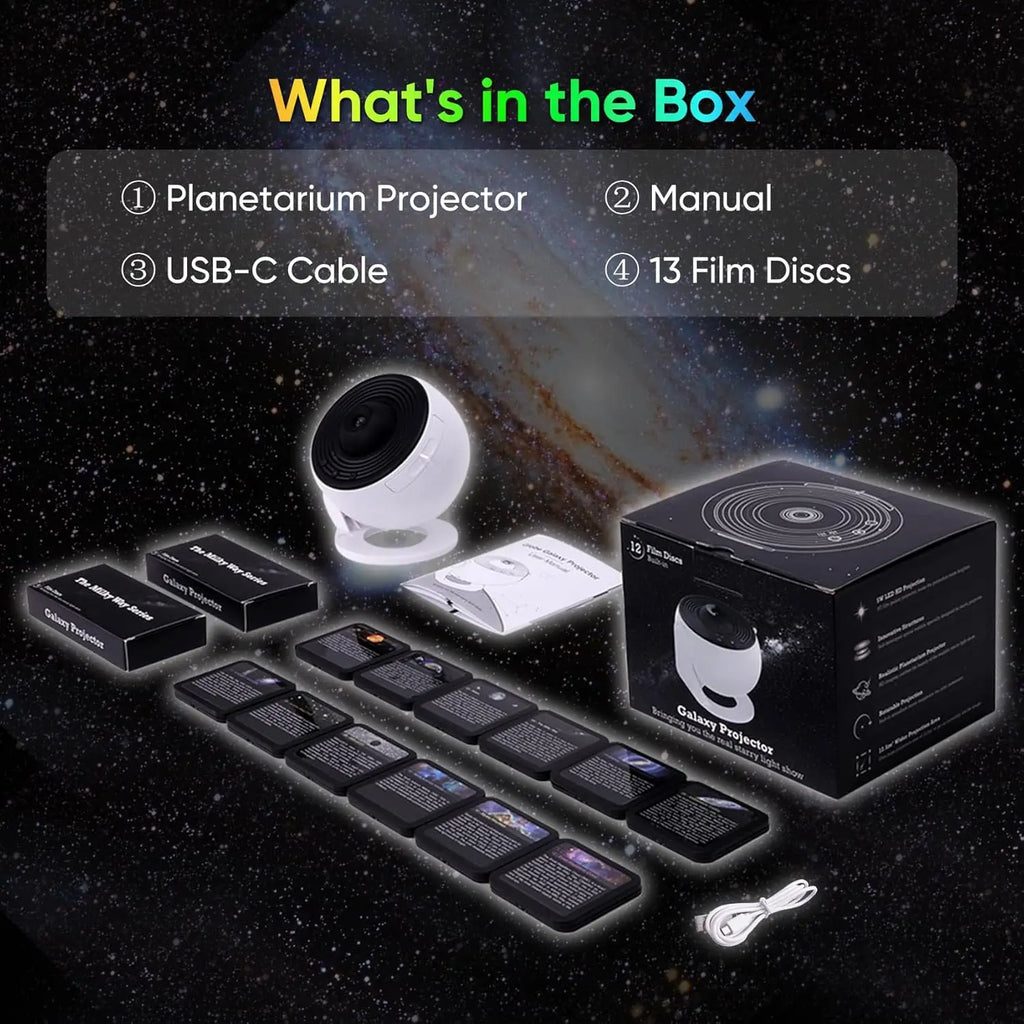 Galaxy Projector for Bedroom, HD Image Star Projector, Adjustable Galaxy Light Knob, 13 Film Discs, Planetarium Projector for Ki