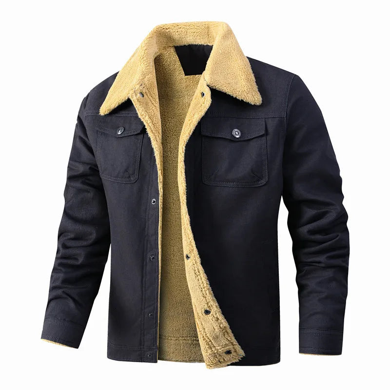 Jacket Men Solid Coat Turn Down Collar Single Breasted Full Sleeve Slim Fit Work Casual Pocktes Thick Warm Jackets Autumn Winter