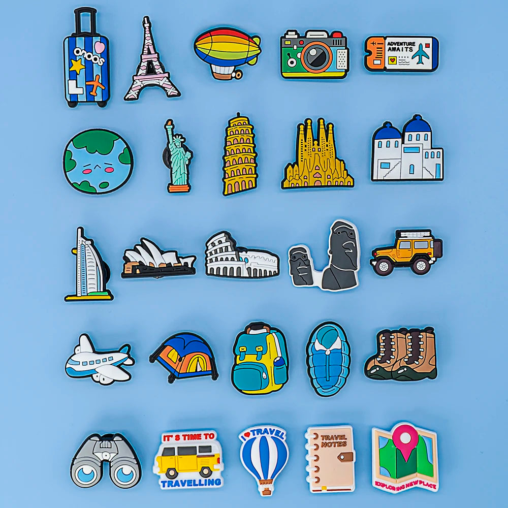 1/25pcs World Travel Shoe Charms Eiffel Tower Shoe Decorations Leaning Tower of Pisa Statue of Liberty Garden Sandals Accessory