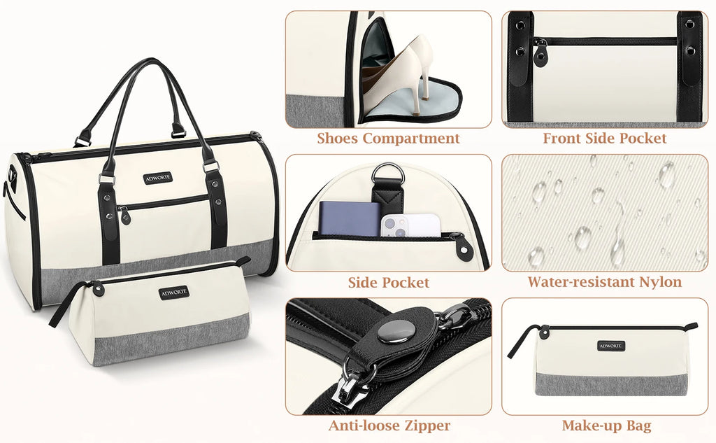 Travel Garment Bag, Convertible Garment Duffel Bags Combo with Shoe Compartment Toiletry Bag, Carry-On Weekend Overnight Bag for