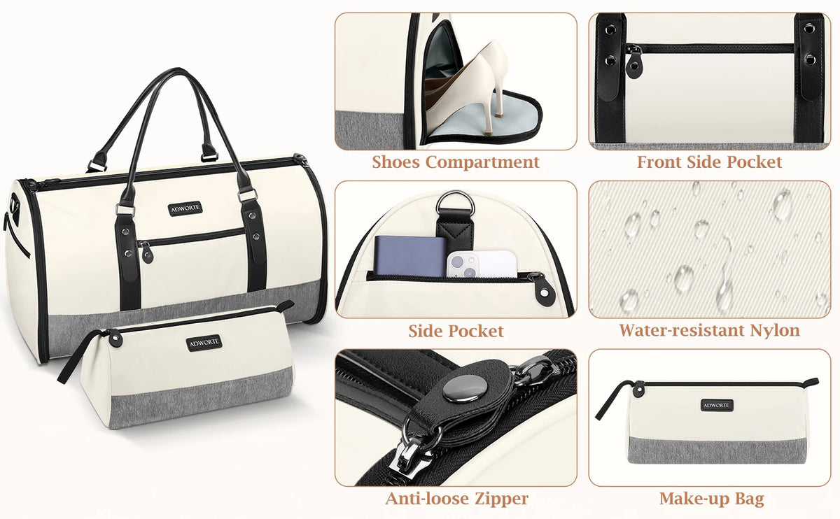 Travel Garment Bag, Convertible Garment Duffel Bags Combo with Shoe Compartment Toiletry Bag, Carry-On Weekend Overnight Bag for