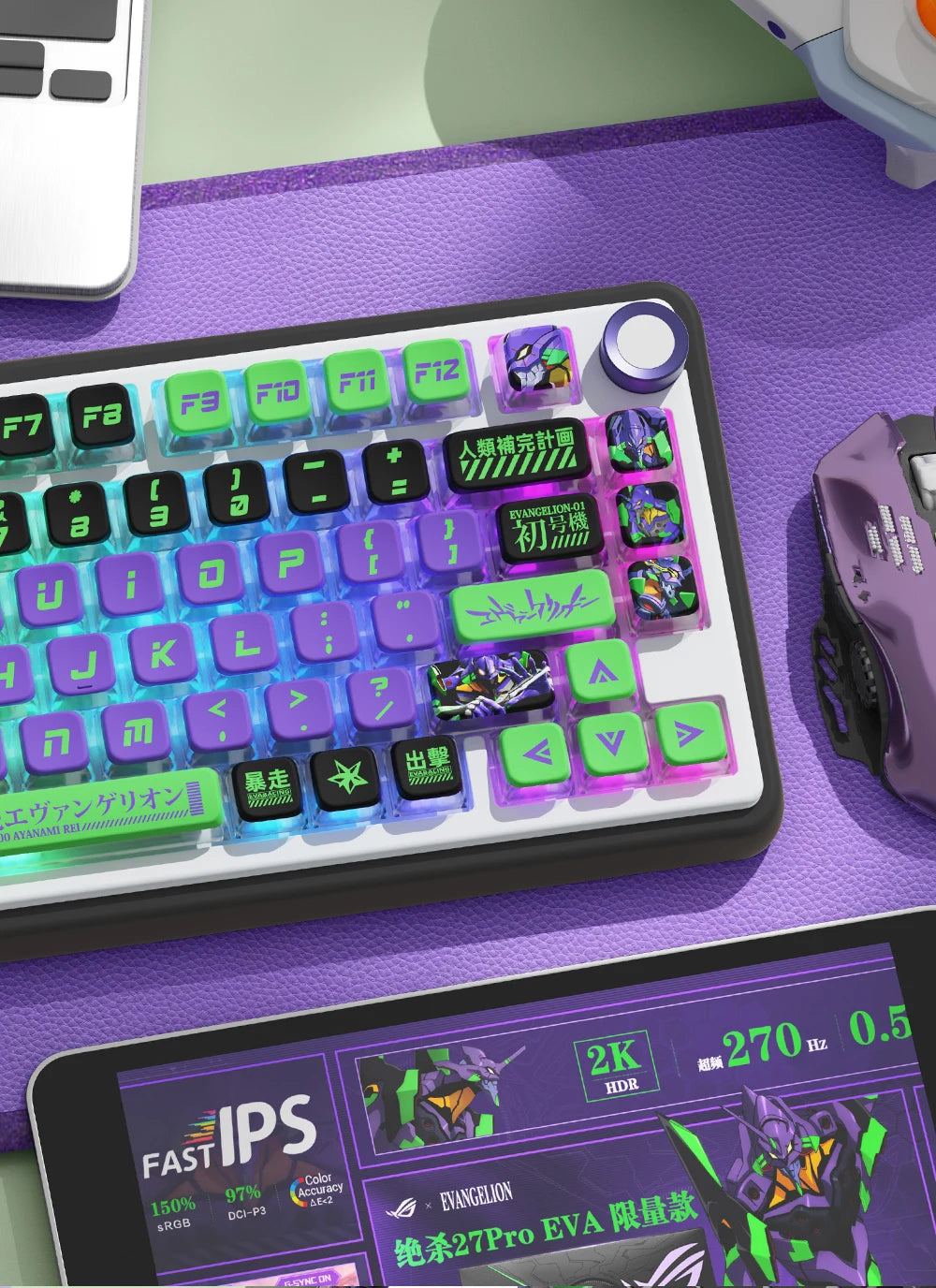KYOMOT New EVA 01 00 02 08 Themed Anime Keycaps PBT Pudding MAS Profile Key Caps for MX Switch DIY Games Mechanical Keyboard Cap