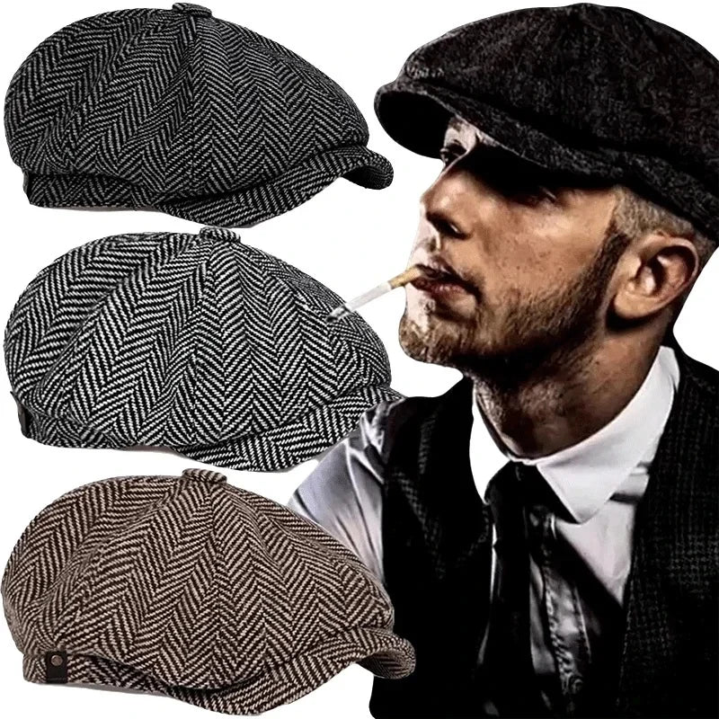 Retro spring and autumn casual wool British octagonal hat men's duck tongue Hat Beret men's autumn and winter women's daily chil