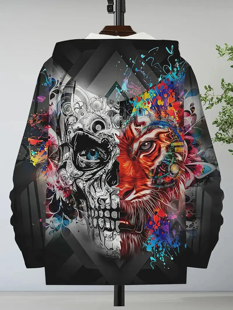 Vintage Cool 3D Print Skull Graphics Hoodie Drawstring Comfortable Super Dalian Long Hoodie Sweatshirt Spring And Autumn Clothes