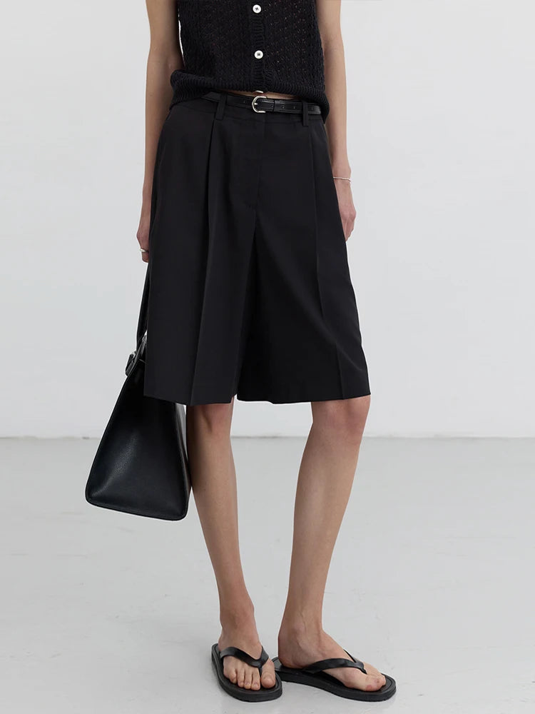 High Waist Suit Short Pants Women's Casual Loose Straight Leg Pants Summer Five Parts Outwear Comfortable Polyester Fiber