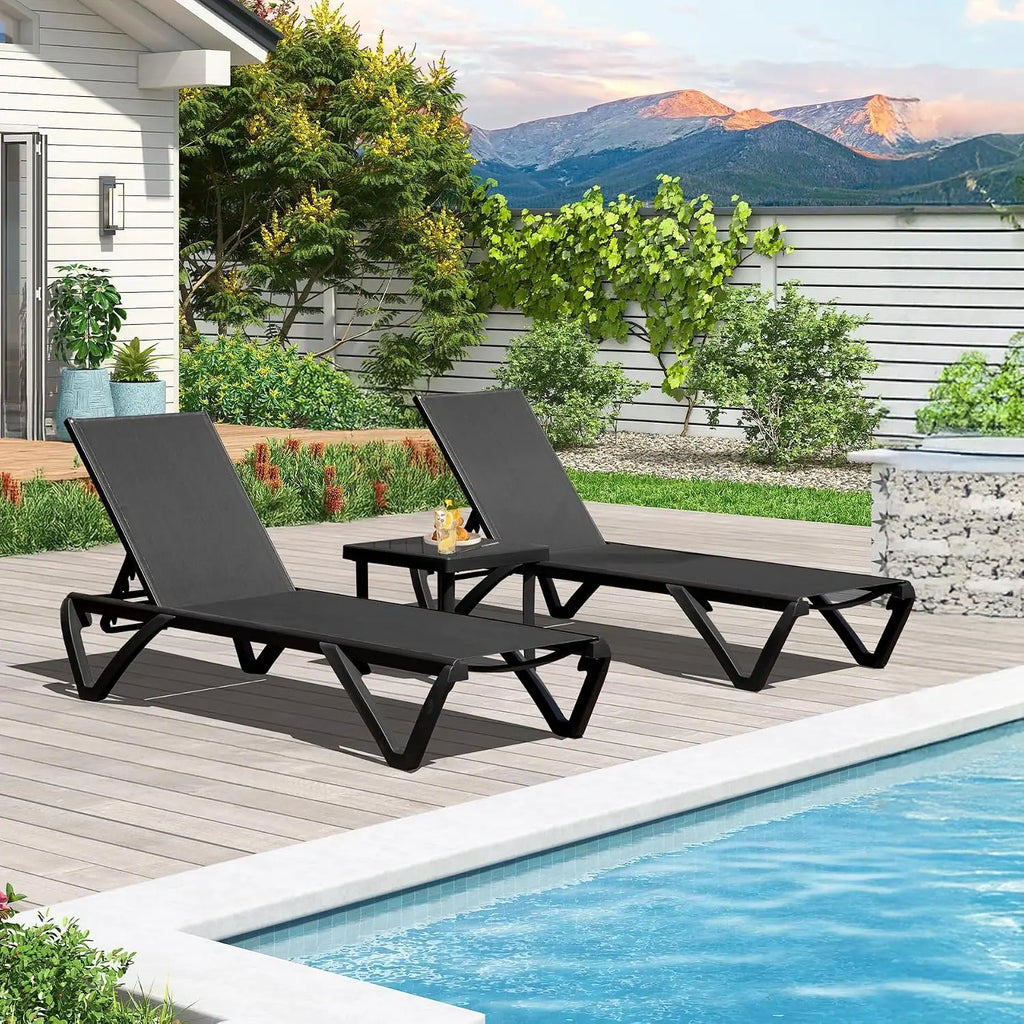 Aluminum Chaise Lounge with Side Table, 5-Position Adjustable Backrest & Wheels, All-Weather Outdoor Patio Furniture, Customized