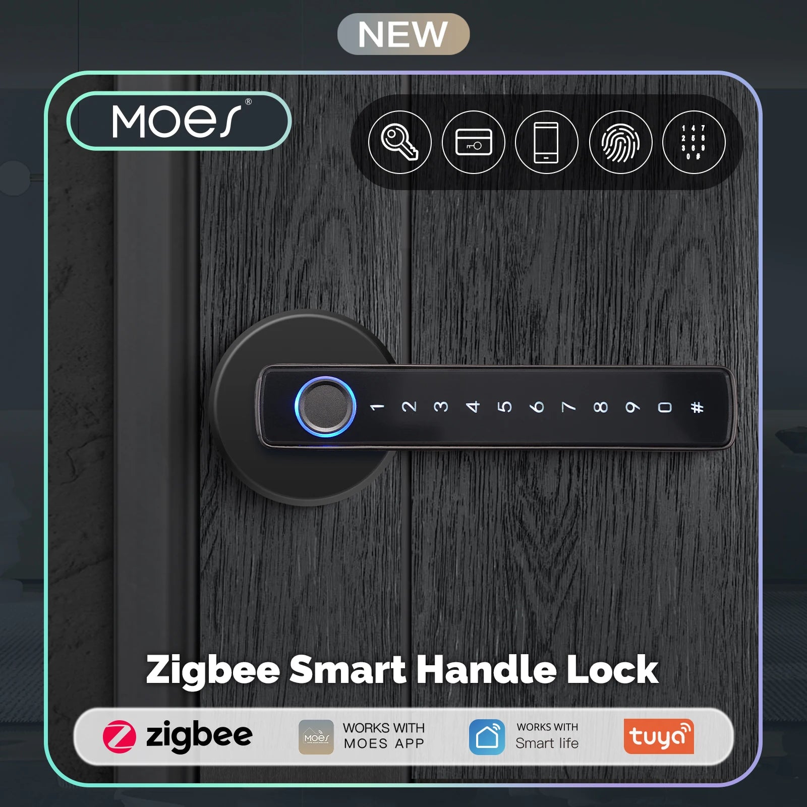 MOES Tuya Zigbee Smart Fingerprint Door Handle Lock Electronic Password APP Remote Unlock Hotel Apartment Office Rental House