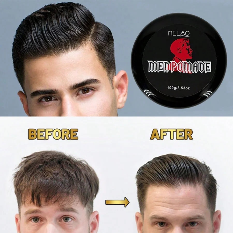 Men Pomade, MELAO Strong Hold Pomade for Men, Classic High Shine, Slick Back & Side Part Styling, 100g/3.53oz