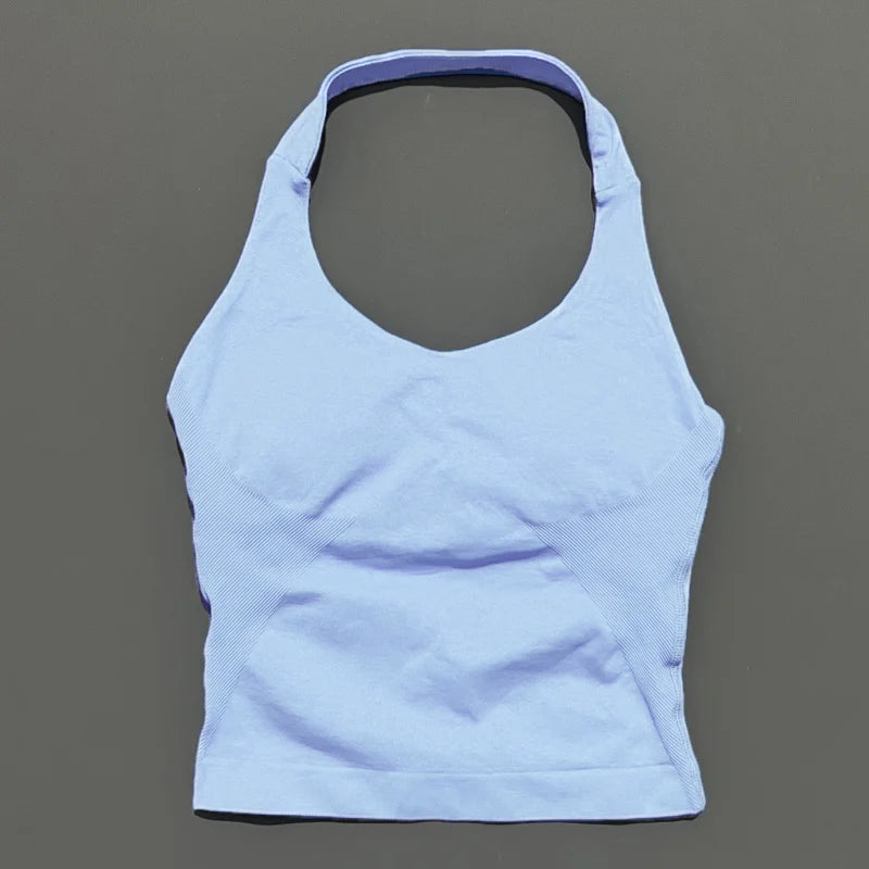 HISTELLO Sports Halter Top Seamless Longline Strappy Gym Tank Top Women Yoga Clothing Workout Fitness Sportswear Pilates Vest