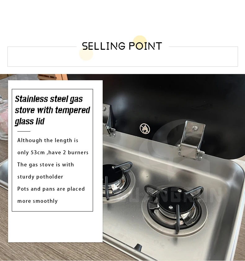 High Quality Two-Burner Gas Stove For Indoor Use Safe Tempered Glass Lid For RV Motorhome Caravan Boat