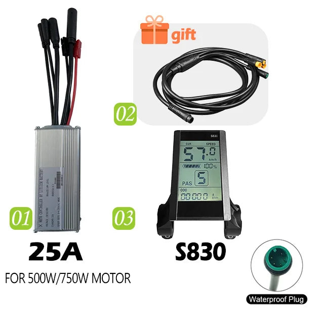 250W-750W Brushless For Electric Bike Controller LCD Panel Scooter EN06 S830 S866 JN Controller 15A 25A WP Plug Square Wave GD06
