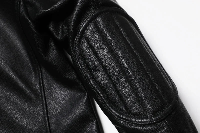Classical Motorcycle Genuine  Leather Jacket Men's Natural Cowhide Slim Moto Cloth Calf Skin Jackets Asia Size S-6XL