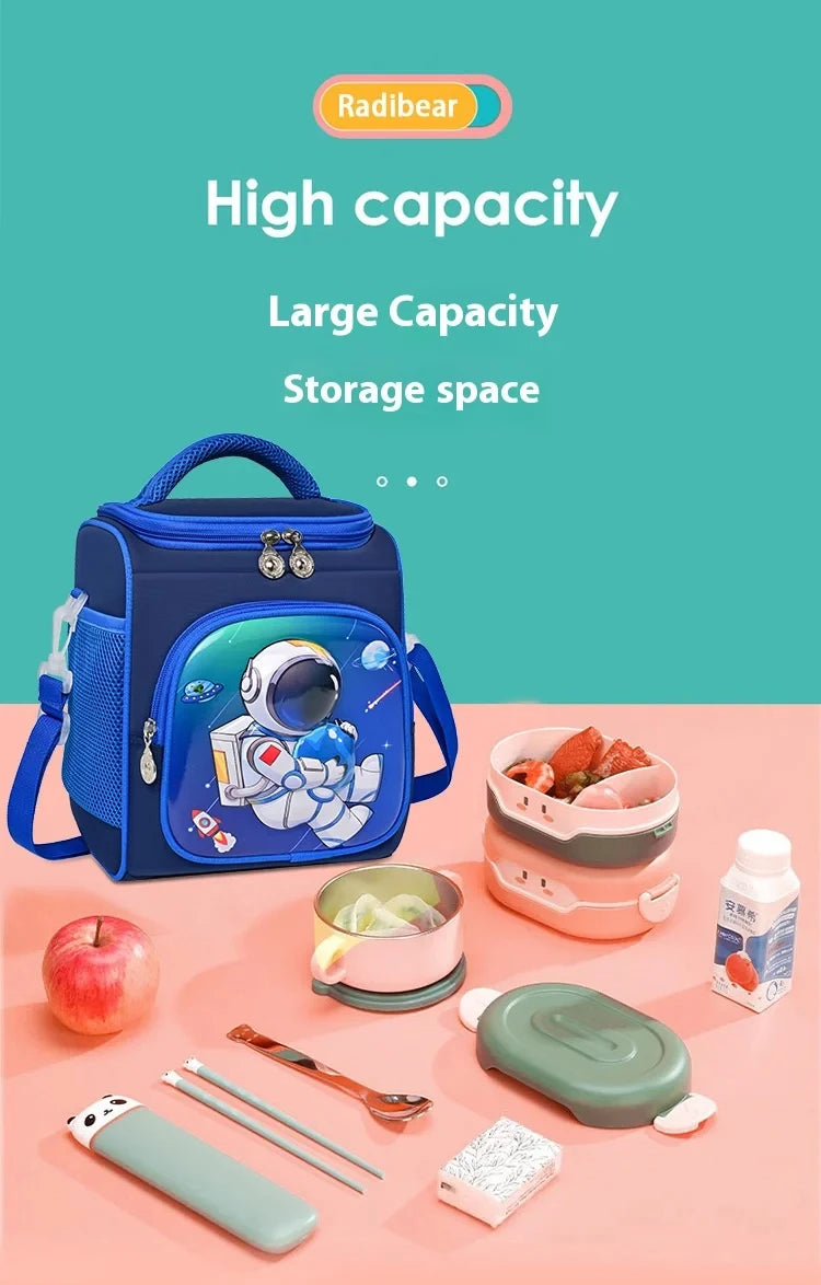 Lunch Bag for Boys Girl Cute Insulated Lunch Box Portable Meal Cooler with Adjustable Shoulder Strap for School Beach Picnic