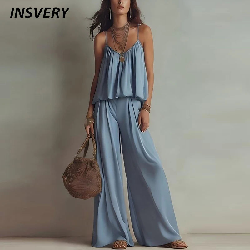 Women's Streetwear 2 Piece Pant Sets 2026 Summer Fashion Sleeveless Shirt Vest Tops Elastic Waist Pants Suits 2 PCS Outfits