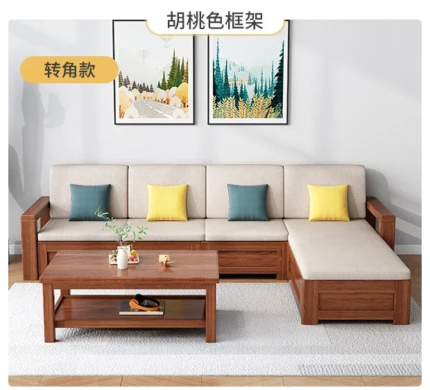 solid wood sofa simple modern living room winter and summer dual-purpose corner combination storage sofa