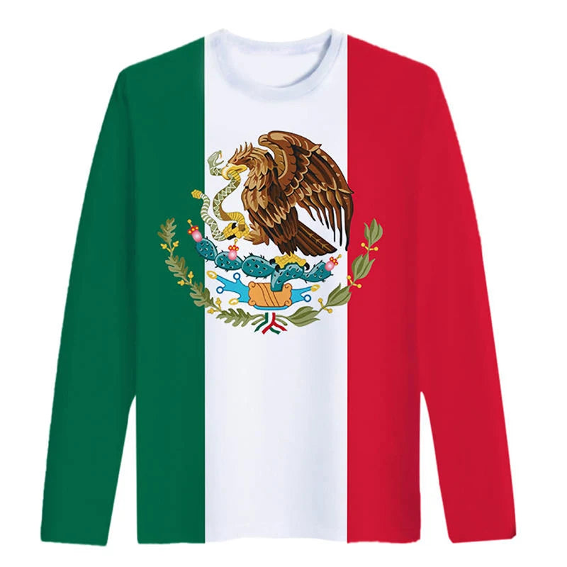 Fashion Mexican Flag T-Shirts Mexico 3D Print Men Woman Long Sleeve T Shirt Streetwear Oversized Harajuku Kids Tees Top Clothing