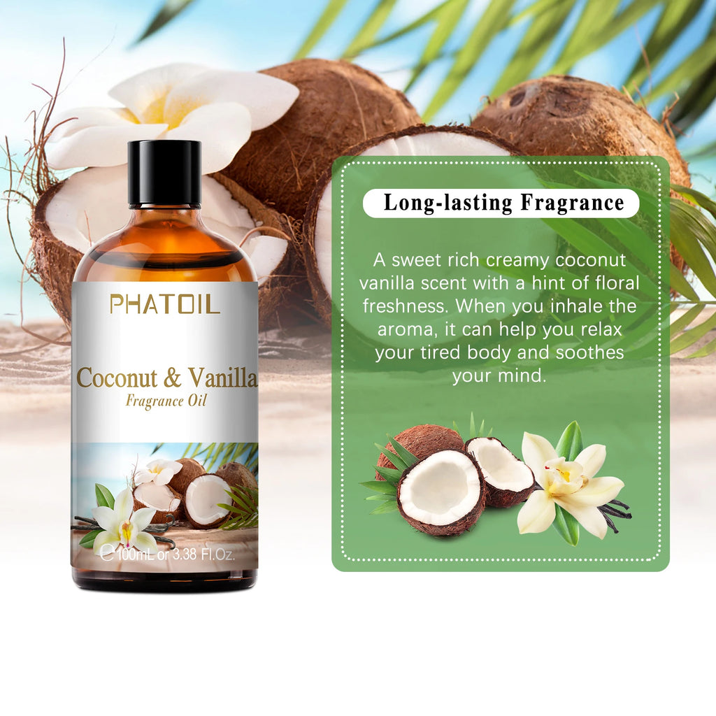 PHATOIL 100ml Fruit Series Fragrance Oils with Glass Dropper Coconut & Vanilla Strawberry Mango Cherry Aroma Oil For Diffuser