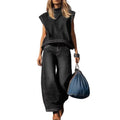 Wide-leg Denim Vest Pants Set 2026 Women Summer Outfit Sleeveless Top Trousers Set Casual Women Outfit Party Wear Two-piece Set
