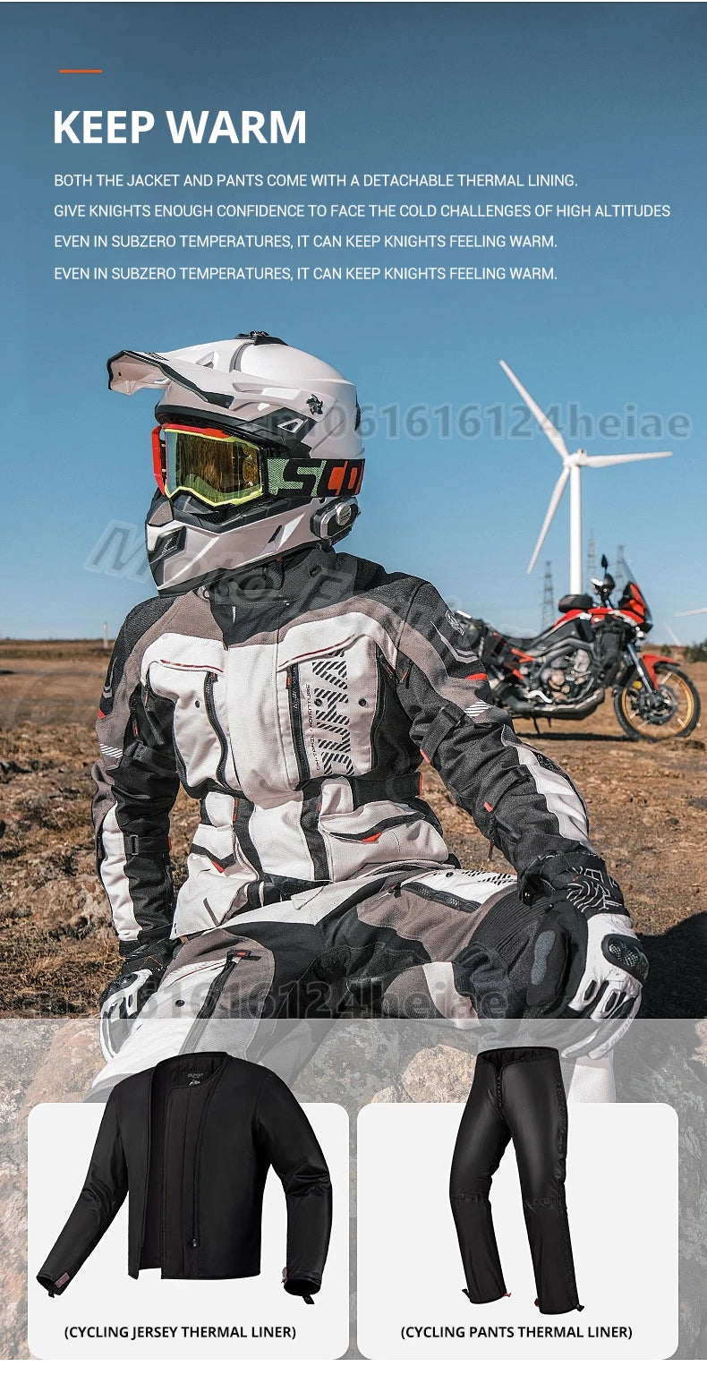 Waterproof Motorcycle Jacket and Pants Suit with CE Level Fall Protection Motocross Riding Gear for All Weather Conditions