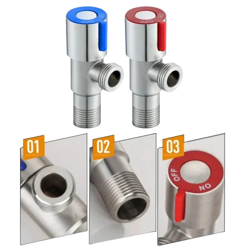 G1/2 Stainless Steel Hot Cold Inlet Valve Toilet Filling Angle Valves Sink Basin Water Heater Faucet for Bathroom Accessories