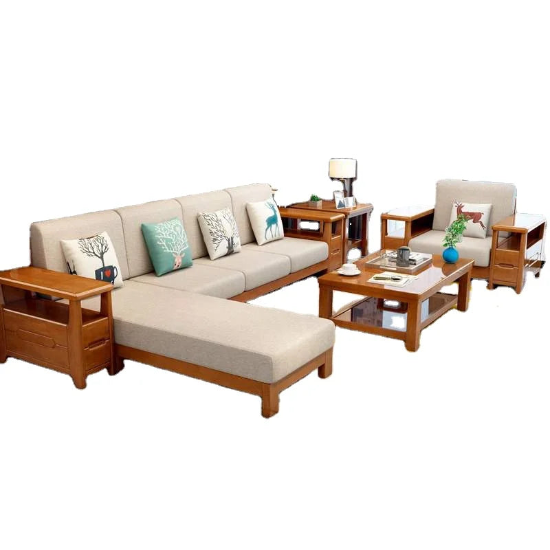 For Hot Sale Fashion Wooden Sofa Set Restaurant Furniture Modern Living Room Sectional Solid Wood  Luxury