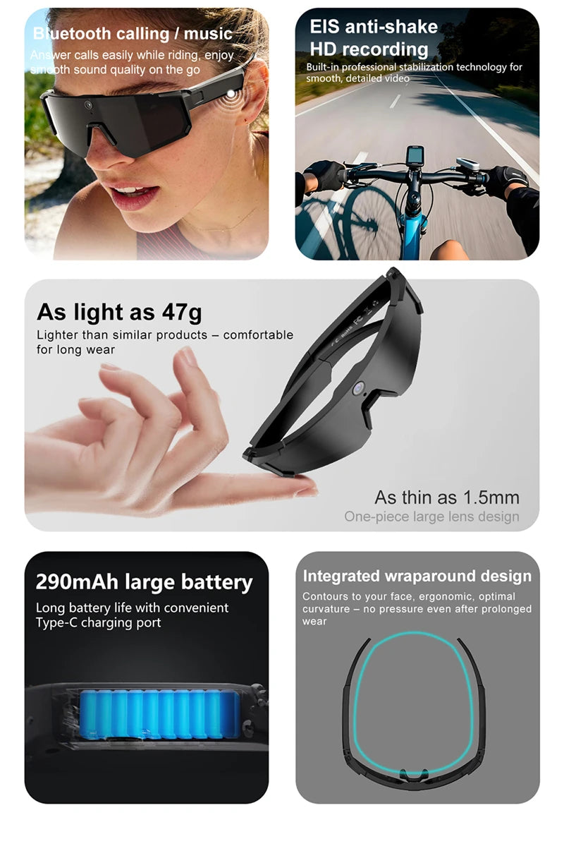 Cycling Smart Camera Glasses 800MP Photochromic Smart Glasses Bluetooth Calling Photo Video ChatGPT Music Translation