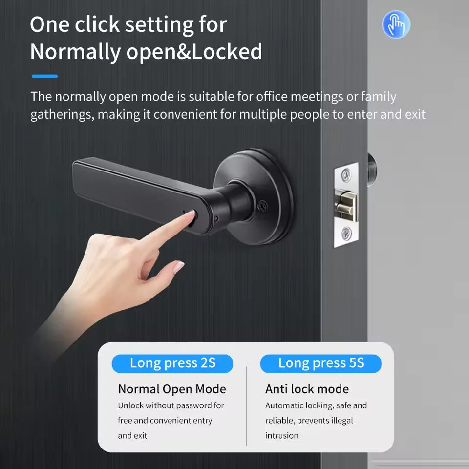 Work with Tuya App Bluetooth Smart Fingerprint Door Lock Password Mechanical Key NFC Unlocking For Wooden Door Handle Lock IP65