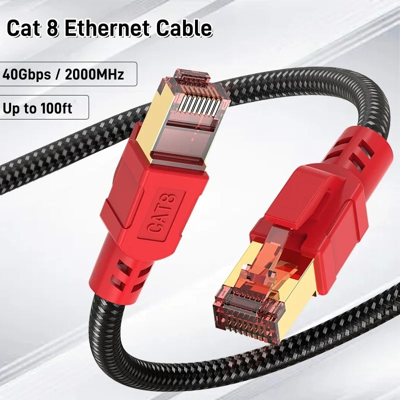 Cat 8 Ethernet Cable, High Speed Braided 40Gbps 2000MHz Network Cord RJ45 Cable Compatible for Gaming Cat7 Cat6a Cat6 Cable
