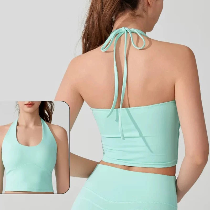 Women's Slimming Halter Neck Tube Top Yoga Vest One Cup Back Sling Fixed Gather Gym Outerwear for Summer Sexy Fitness Bras
