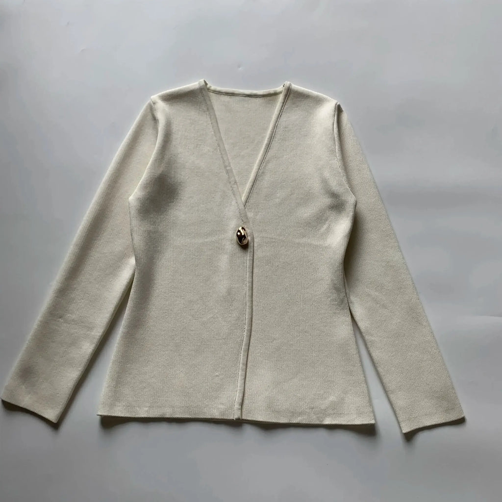 Spring Cardigan For Women Tops V-neck Knitted Cardigans Casual Simple Elegant Sweater Coat Outerwears Knitwear 4192005