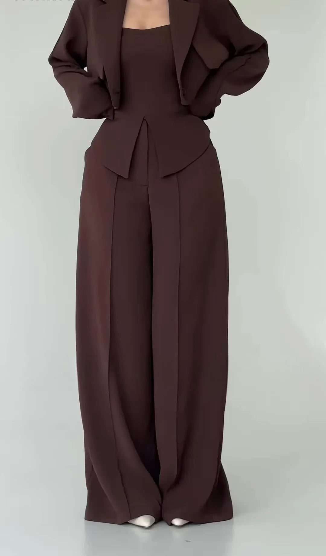 Pant Set Women 3 Piece Sets Lapel Full Sleeve Blazers Plain Sling Top Wide Leg Long Pants Splice Y2k Streetwear Work Summer 2026