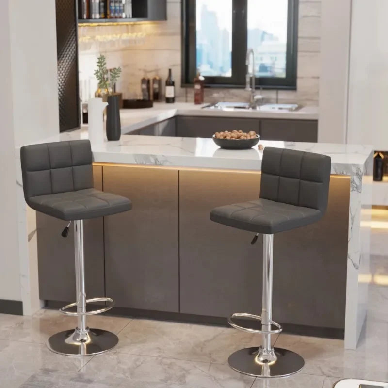 Nordic Modern Square PU Leather Swivel Adjustable Bar Stool, Set Of 2, Bar Stool For Kitchen Counter,Gray