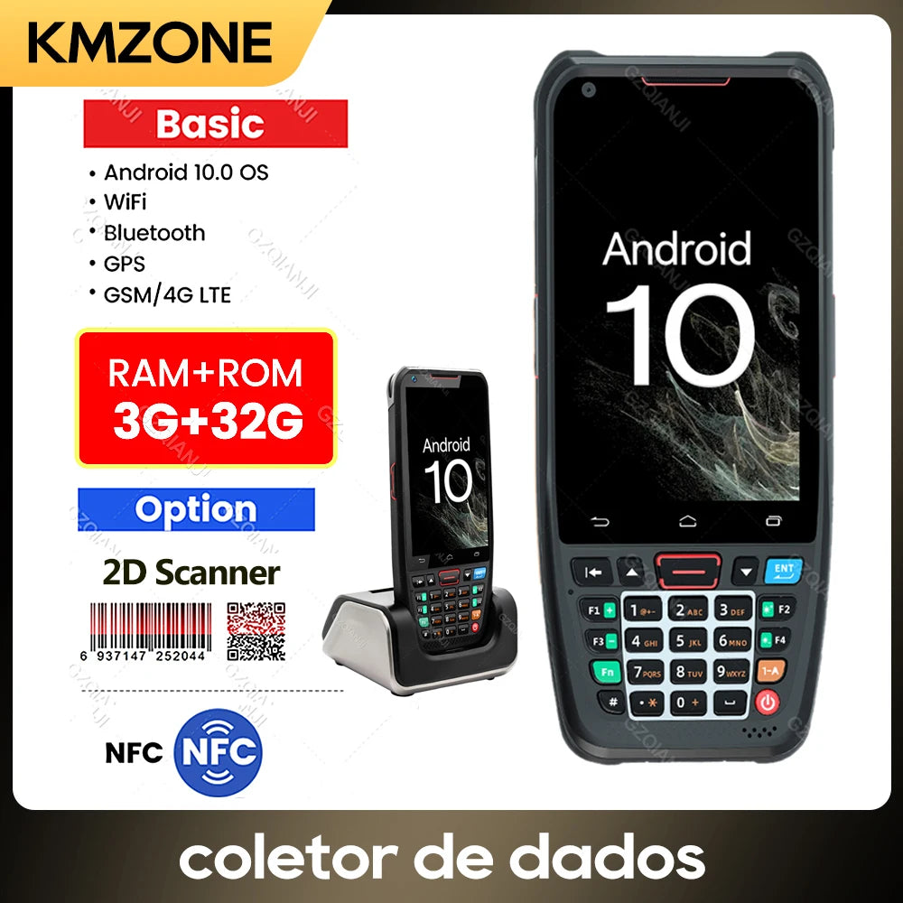 Android 10 PDA Handheld Terminal 2D Barcode Scanner 4G Data Collector NFC Cradle Charger Optional Logistics Warehousing Device