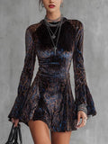 Fashion Mini Dress Women O Neck Retro Flare Sleeve Elegant Party Dress 2026 Vintage Simple Slim Fit Ladies Dress Vestidos