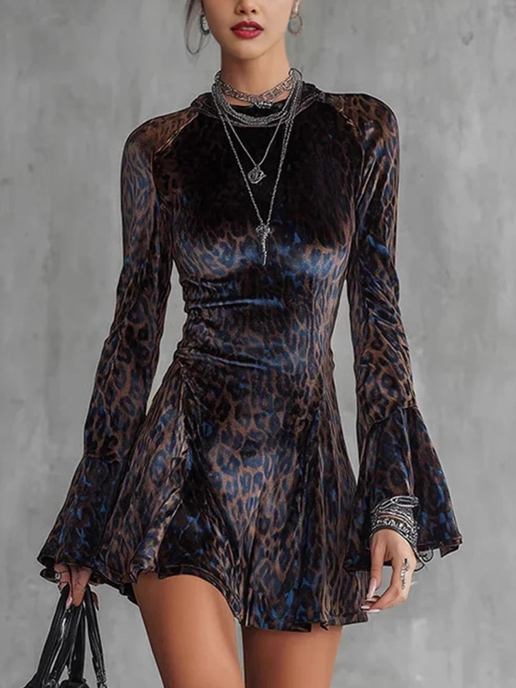 Fashion Mini Dress Women O Neck Retro Flare Sleeve Elegant Party Dress 2026 Vintage Simple Slim Fit Ladies Dress Vestidos
