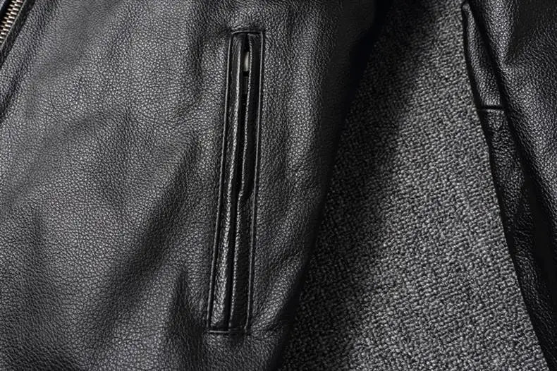 New Vintage Black Leather Jacket Natural Cowhide Men Motorcycle Biker Coat Mens Slim Calf Skin Coat