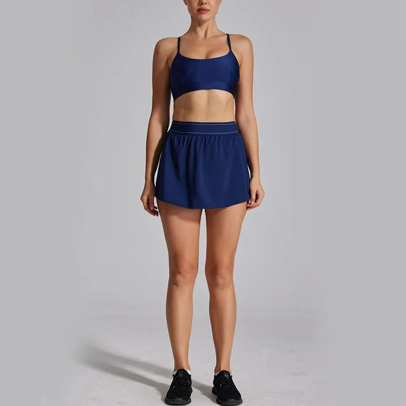 Women's Two Piece Sports Short Skirt Tennis Skirt High Waist Golf Skirt Running Yoga Skirt With Pockets Elegant Dresses